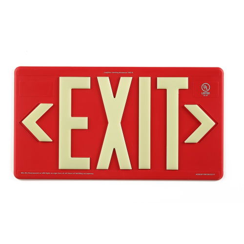 Glo Brite® Exit Sign, Single Sided, Outdoor Use, Photoluminescent, Red